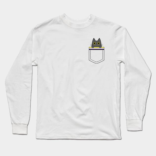 Nonbinary cat in a pocket Long Sleeve T-Shirt by Kaktus Tees